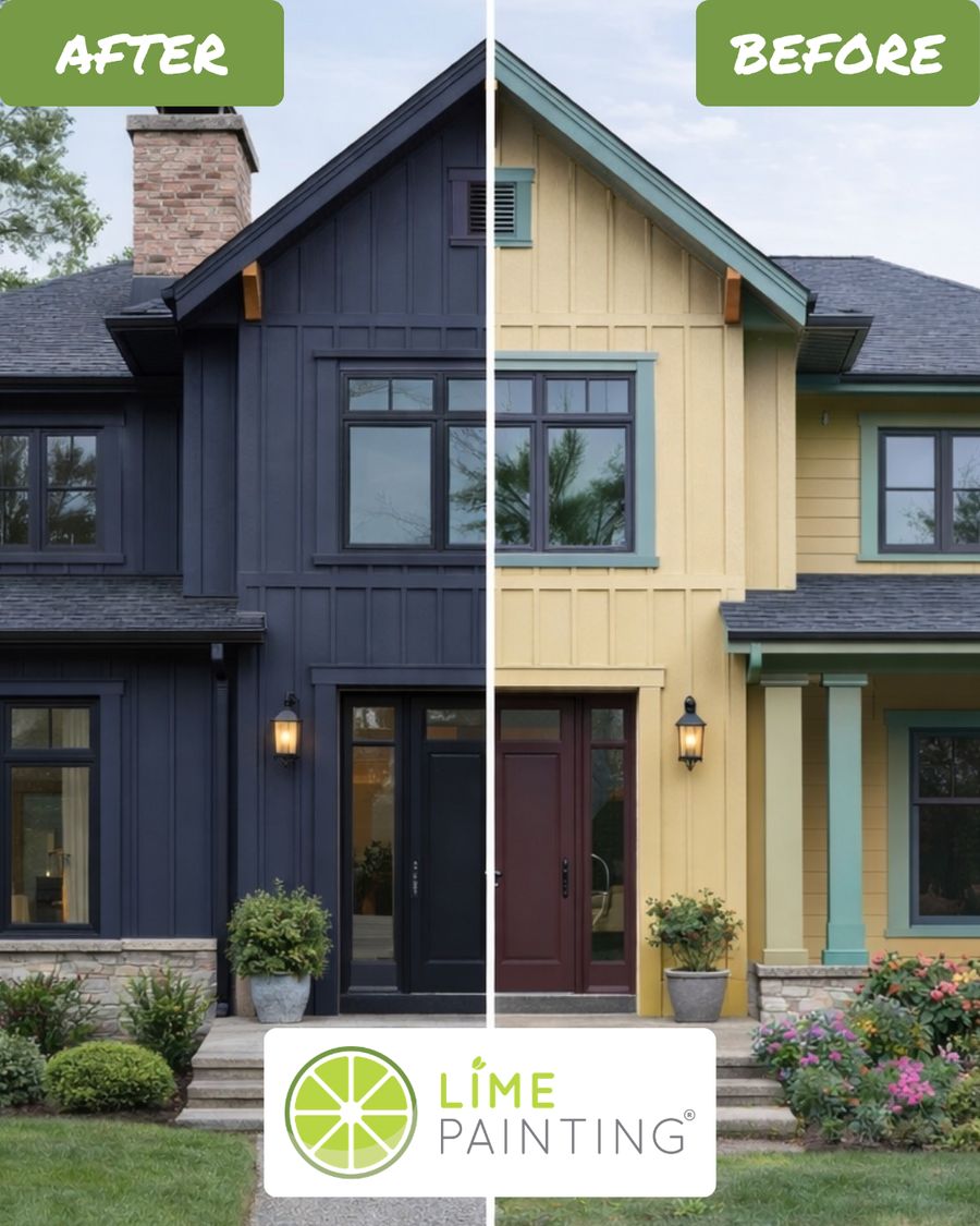 Before and after exterior home painting transformation by LIME Painting